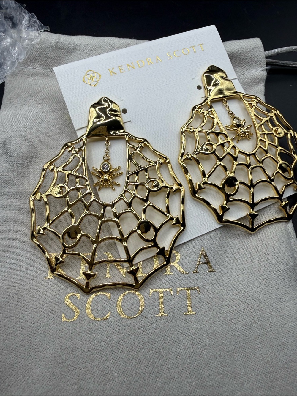 Kendra Scott Spiderweb Gold Statement Earrings - Picture 5 of 7